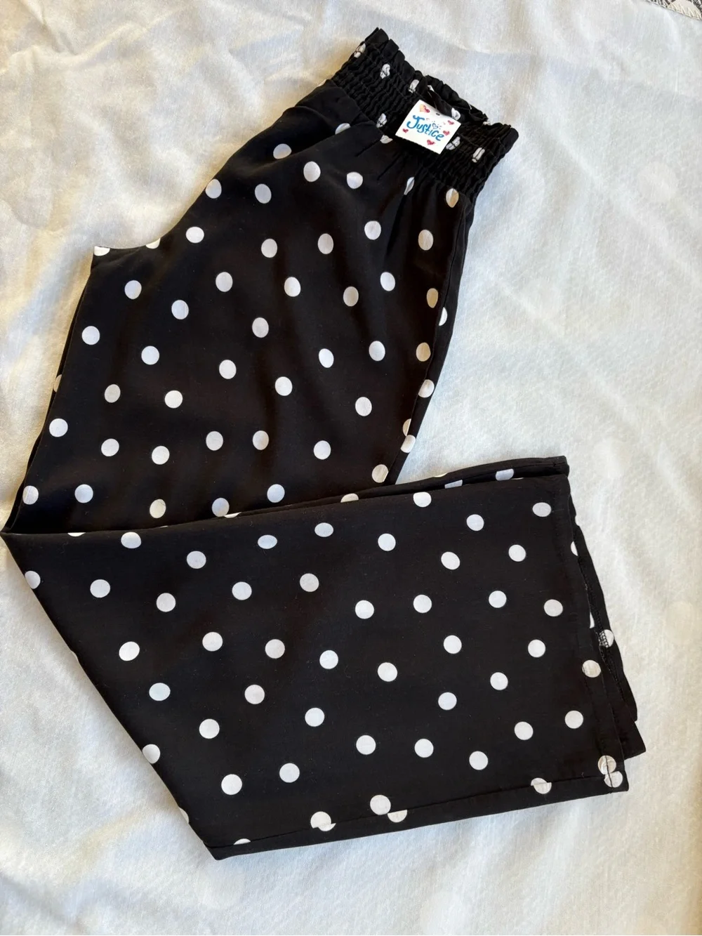 NWT - Size 8 - Justice - Black and White Polka Dot Wide-Leg Pants